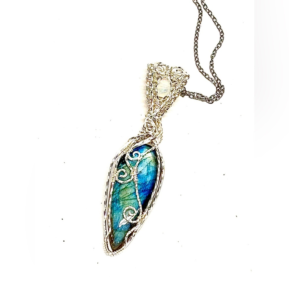 HAND CRAFTED Labradorite Ethiopian Opal Wire Wrapped Silver Filled Necklace